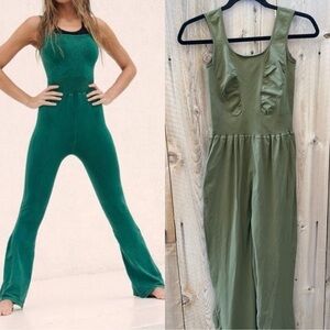 Free People Movement Good Karma Flare Onesie in Army Green